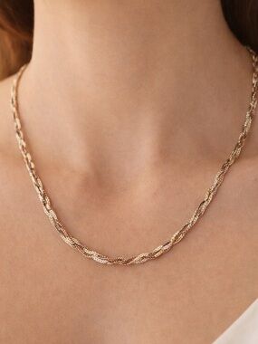 Vintage Sterling, Tricolor, Braided, Sterling Silver Necklace. Made in Italy.